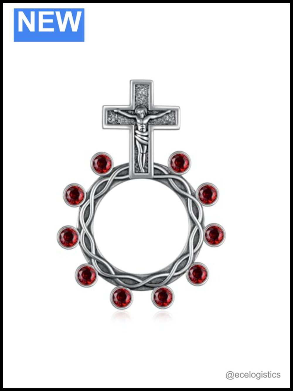 925 Sterling Silver Crucifix Rosary Ring